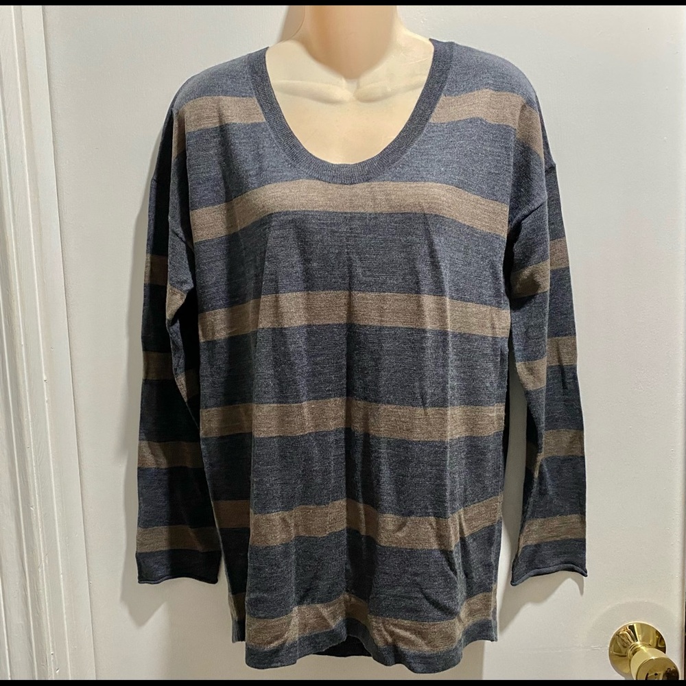 Woman Kenar 💯 Extra Fine Merino Wool Striped Crewneck Sweater L
